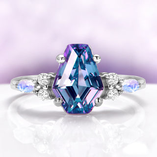 Coffin Cut Alexandrite & Moonstone Ring in Sterling Silver