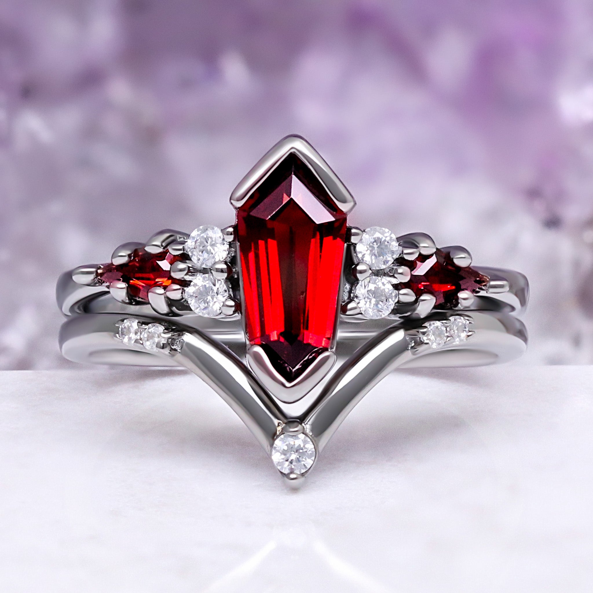 Natural Garnet & Fire Opal Couples Ring Set | His & Hers – Aquamarise
