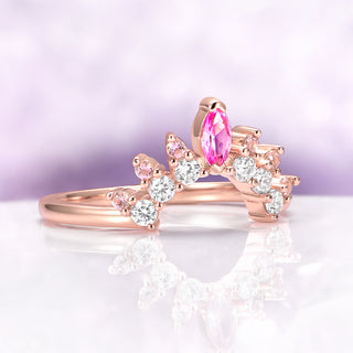 Crown Tiara Marquise Ruby Curved Wedding Band in 14K Rose Gold Vermeil
