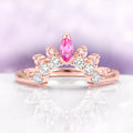 Crown Tiara Marquise Ruby Curved Wedding Band in 14K Rose Gold Vermeil