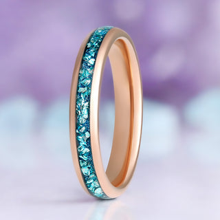Crushed Aquamarine Wedding Band in Rose Gold Tungsten (4mm)