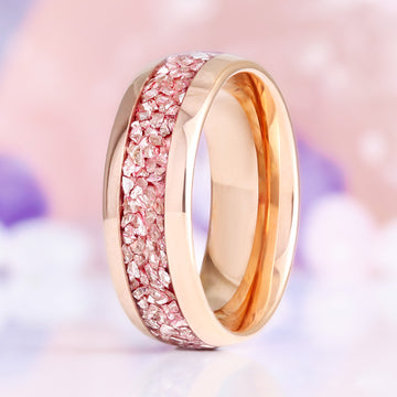 Crushed Morganite Men's Ring, 8mm, by Aquamarise, close-up of the crushed morganite inlay