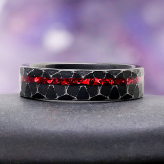 Crushed Red Garnet Dragon Men's Wedding Band in Black Tungsten (6mm)