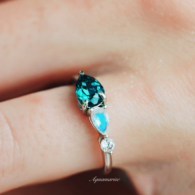 Alexandrite & Moonstone Ring- 925 Sterling Silver Gemstone Engagement Ring For Women Promise Ring June Birthstone Anniversary Gift For Her