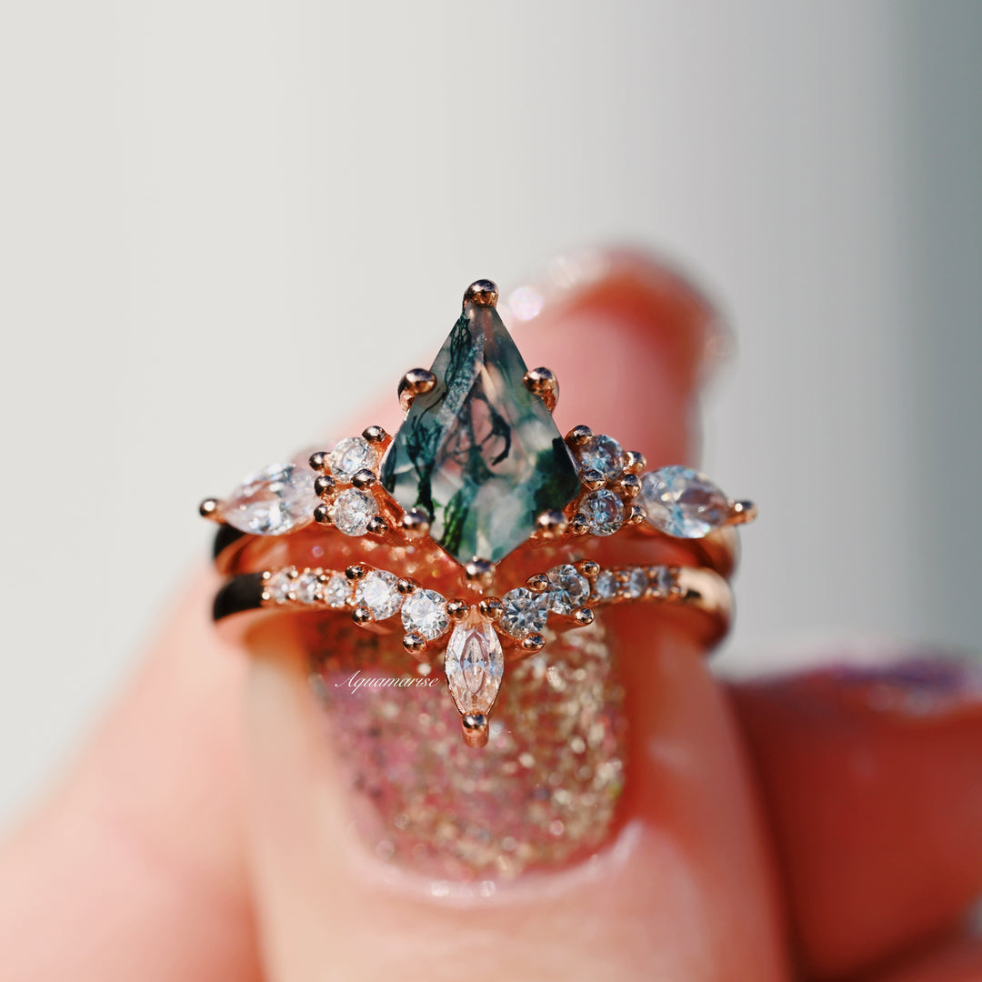 Skye Kite™  Green Moss Agate Engagement Ring Set- 14K Solid Rose Gold