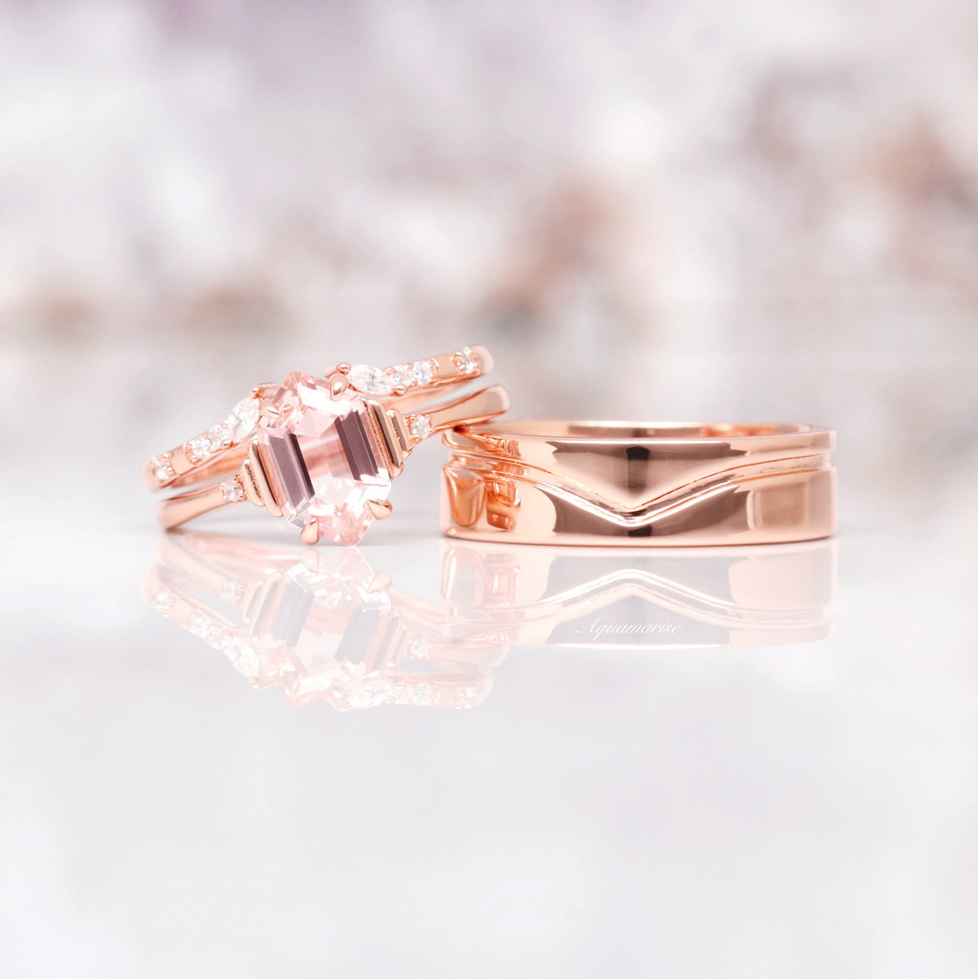 Flat Rose Gold Chevron Mens Wedding Band- 6mm 14K Rose Gold Vermeil Ring- Simple Polished Mens Ring- Minimalist Ring for Him- Ring Engraving