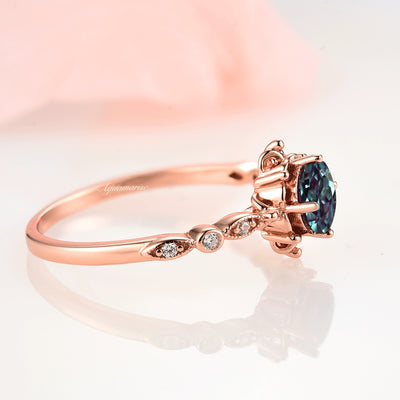 Vintage Natural Alexandrite Ring- 14K Rose Gold Vermeil- Teal Purple Alexandrite Engagement Ring For Women