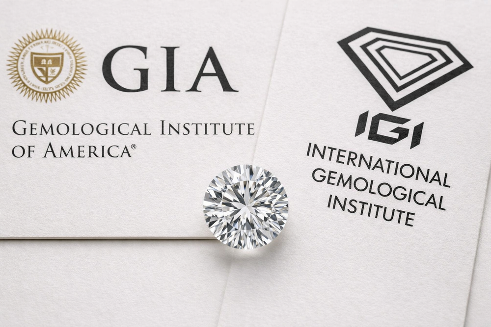 Diamond with GIA and IGI grading reports