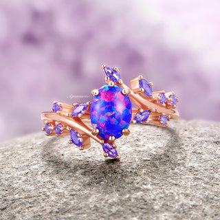 Starry Night Blue Fire Opal & Sapphire Ring in 14K Rose Gold Vermeil