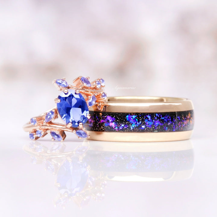 Cornflower Sapphire Leaf Ring- 14K Solid Rose Gold