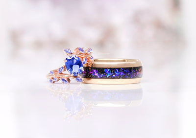 Cornflower Blue Sapphire Engagement Ring For Women- 14K Rose Gold Vermeil Leaf Sapphire Promise Ring- September Birthstone- Anniversary Gift