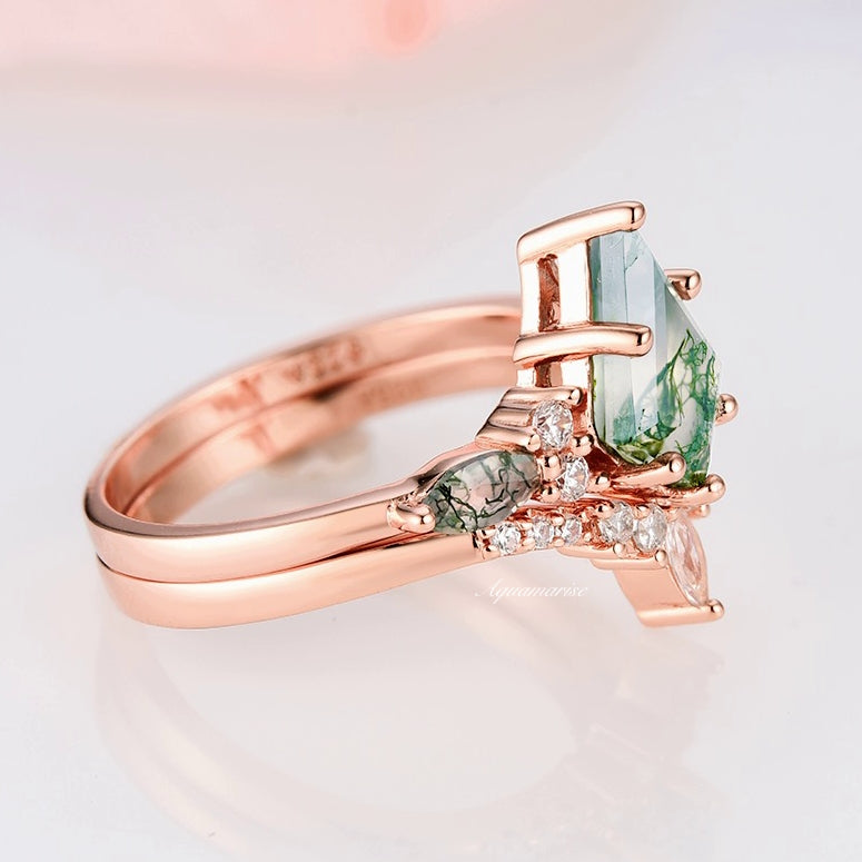 Skye Kite™  Kite Green Moss Agate Ring Set- 14K Rose Gold Vermeil