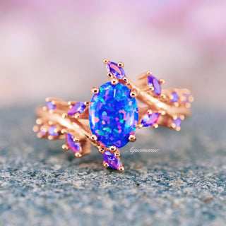 Starry Night Blue Fire Opal & Sapphire Ring in 14K Rose Gold Vermeil