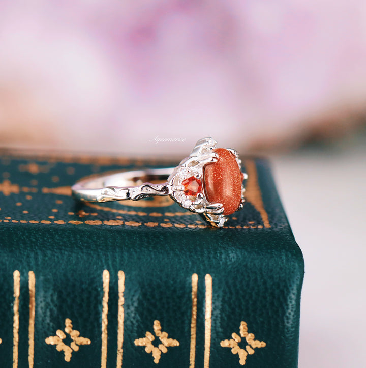 Esme Red Sandstone & Orange Sapphire Ring- 925 Sterling Silver