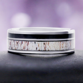 Elk Antler & Black Obsidian Men's Wedding Band by Aquamarise, side profile view
