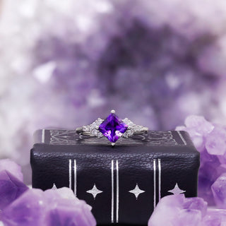 Ellie Princess Cut Amethyst Engagement Ring in 14K White Gold