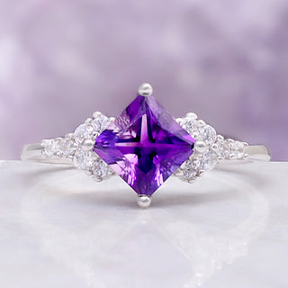 Ellie Princess Cut Amethyst Engagement Ring in 14K White Gold
