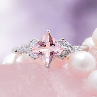 Ellie Princess Cut Morganite Engagement Ring in Sterling Silver