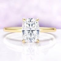 Elongated Cushion Moissanite Engagement Ring in Solid 14K Yellow Gold