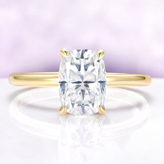 Elongated Cushion Moissanite Engagement Ring in Solid 14K Yellow Gold