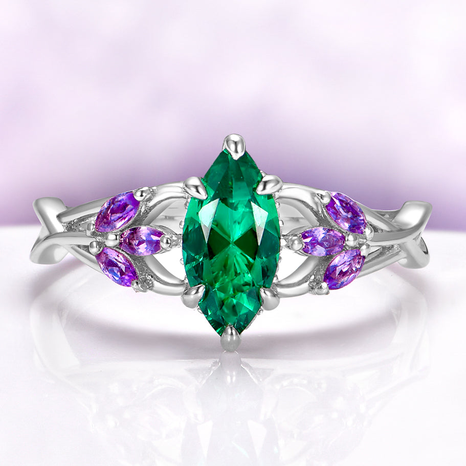 Emerald Engagement Ring – Marquise Sterling Silver Amethyst