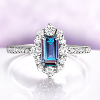 Emerald Cut Alexandrite Engagement Ring in 14K White Gold