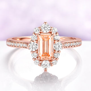 Emerald Cut Champagne Moissanite Engagement Ring in Solid 14K Rose Gold