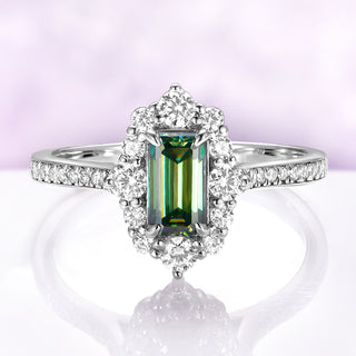 Emerald Cut Pacific Green Engagement Ring in 14K White Gold