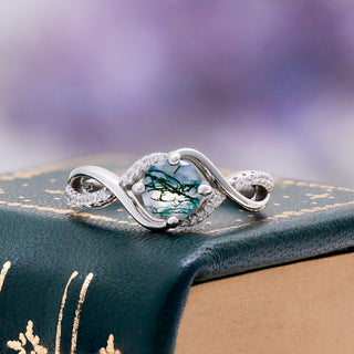 Entwined Green Moss Agate Ring in Sterling Silver