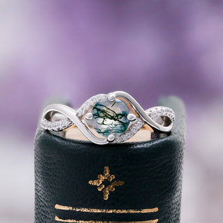 Entwined Green Moss Agate Ring in Sterling Silver