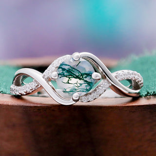 Entwined Green Moss Agate Ring in Sterling Silver