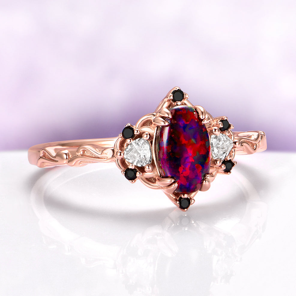 Black Fire Opal Ring | 14K Rose Gold Vermeil Filigree – Aquamarise