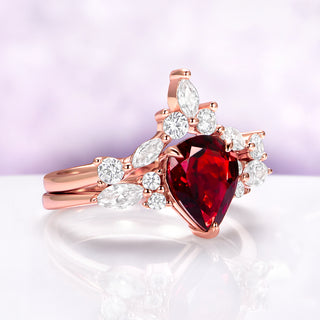 Galaxy Red Fire Opal & Garnet Couples Ring Set