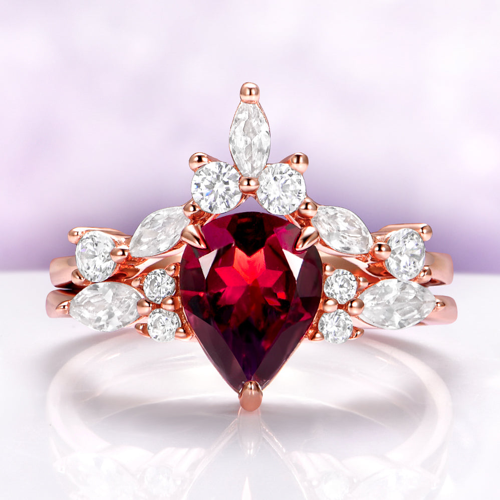 Garnet and Red Fire Opal Couples Ring Set | Rose Gold – Aquamarise