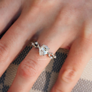 Teardrop Moissanite Leaf Engagement Ring in Sterling Silver