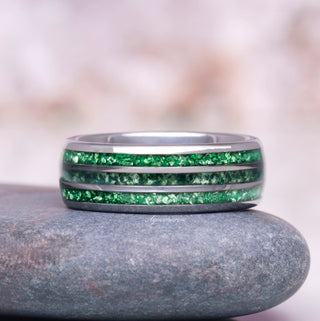 Hexagon Emerald & Moss Agate Couples Ring Set