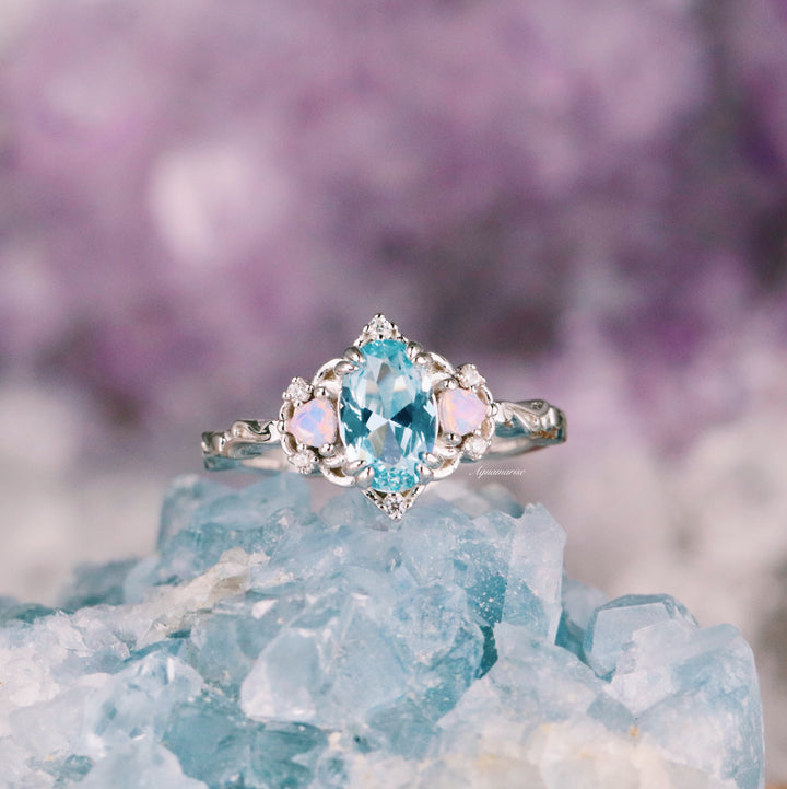 Esme Aquamarine & Opalescent Sapphire Ring- 14K White Gold