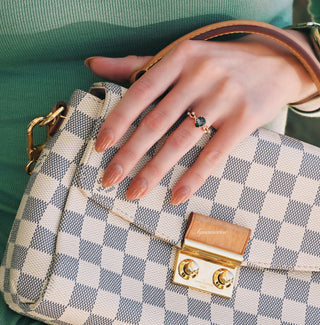 Green Moss Agate Twig Ring in 14K Rose Gold Vermeil
