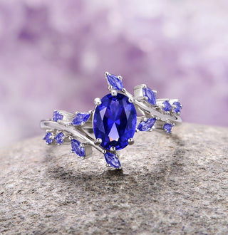 Orion Nebula™ & Cornflower Sapphire Leaf Couples Ring Set