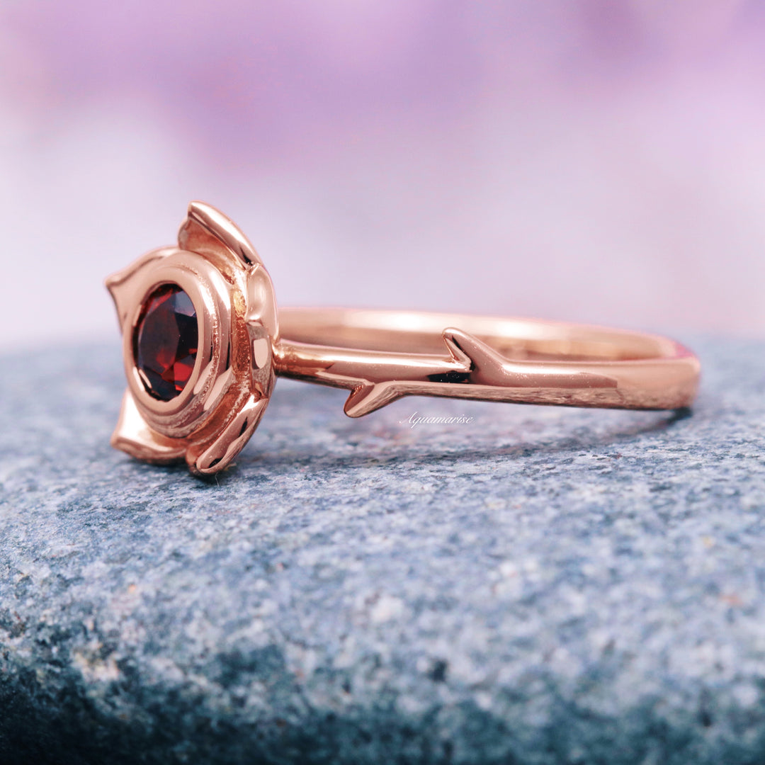 Enchanted Rose Red Garnet Ring- 14K Rose Gold Vermeil