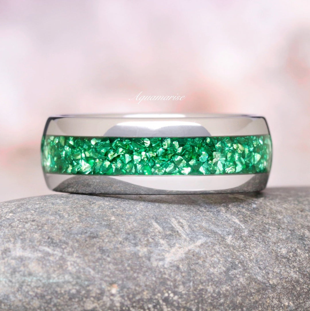 Crushed Emerald Wedding Band- 8MM Tungsten