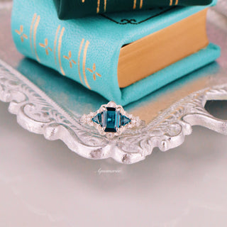 London Blue Topaz Leaf Engagement Ring in Sterling Silver