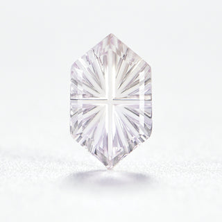 Faelight Cut natural ametrine long hexagon 5 x 9 mm loose gemstone, concave starburst facets, on white