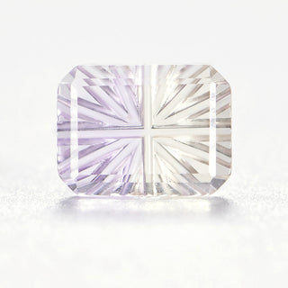 Faelight Cut natural ametrine rectangle 6 x 8 mm loose gemstone, concave starburst facets, on white