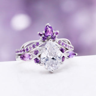 Feyra Natural Amethyst & Simulated Diamond Engagement Ring Set in Sterling Silver