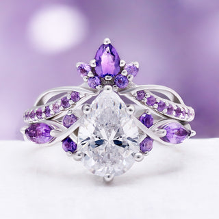 Feyra Lab-Grown Diamond & Amethyst Ring Set in 14K White Gold (IGI Certified)