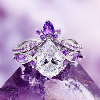 Feyra Natural Amethyst & Simulated Diamond Engagement Ring Set in Sterling Silver