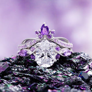 Feyra Natural Amethyst & Simulated Diamond Engagement Ring Set in Sterling Silver