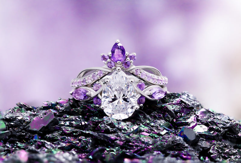 Feyra Natural Amethyst & Diamond Ring in Sterling Silver by Aquamarise, shown in a wide banner composition