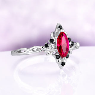 Fire Queen Marquise Ruby & Black Onyx Ring in Sterling Silver